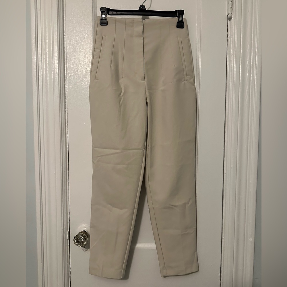 Zara Women’s Cream Light Khaki Classic Trousers Size Small Neutral Work Wear